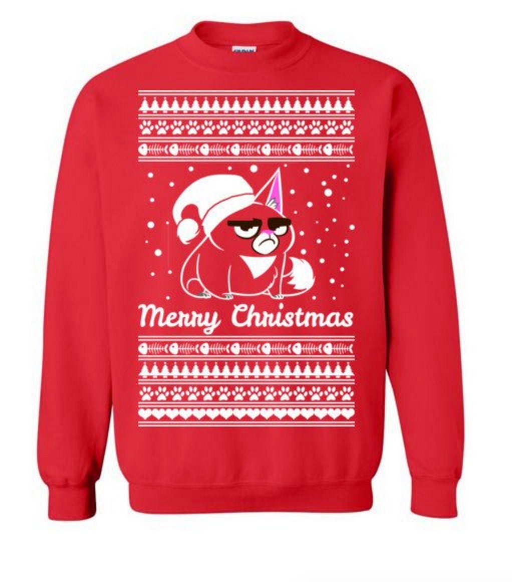 Funny Cat Sweater Ugly Cat Christmas Sweater Ugly Sweater for Cat Lover Gift for Cat Lover Christmas Gift for Cat Lover Ugly Sweater OS251 Graphic Tee – Warm & Stylish · High-Quality Print