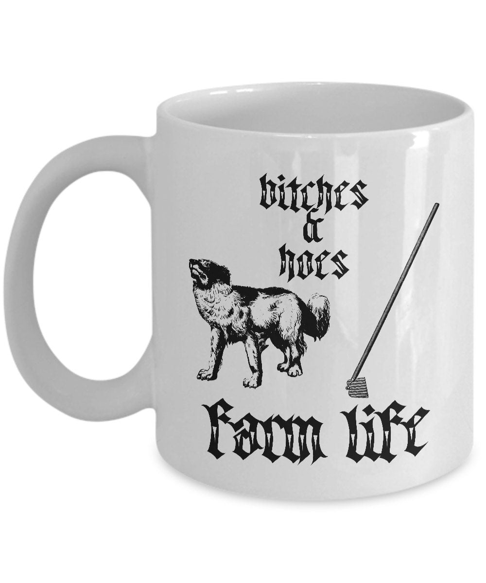 Funny Farm Coffee Mug quotbitches hoesquot Farming Parody Graphic Tee – Aesthetic Look · Great Gift For Fans
