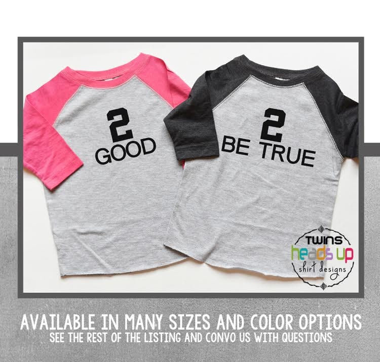 Twin BoyGirl 2nd Birthday Shirts Second Bday Twin Tees 2 Good 2 Be True Twin tshirts Raglan Two Birthday Shirts Trendy Siblings Gift Graphic Tee – Premium Graphic · Must-Have Style
