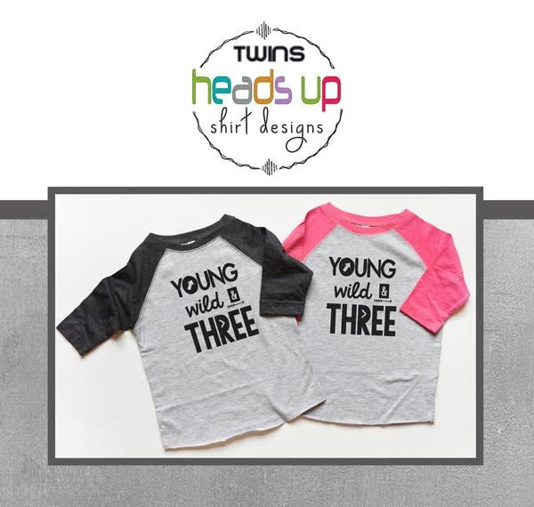 Young Wild and Three Twin BoyGirl Raglan Shirts Three Birthday tshirts BoyGirl Twins 3 Bday Shirts Twins 3rd Birthday Trendy Twins Graphic Tee – Aesthetic Look · Great Gift For Fans