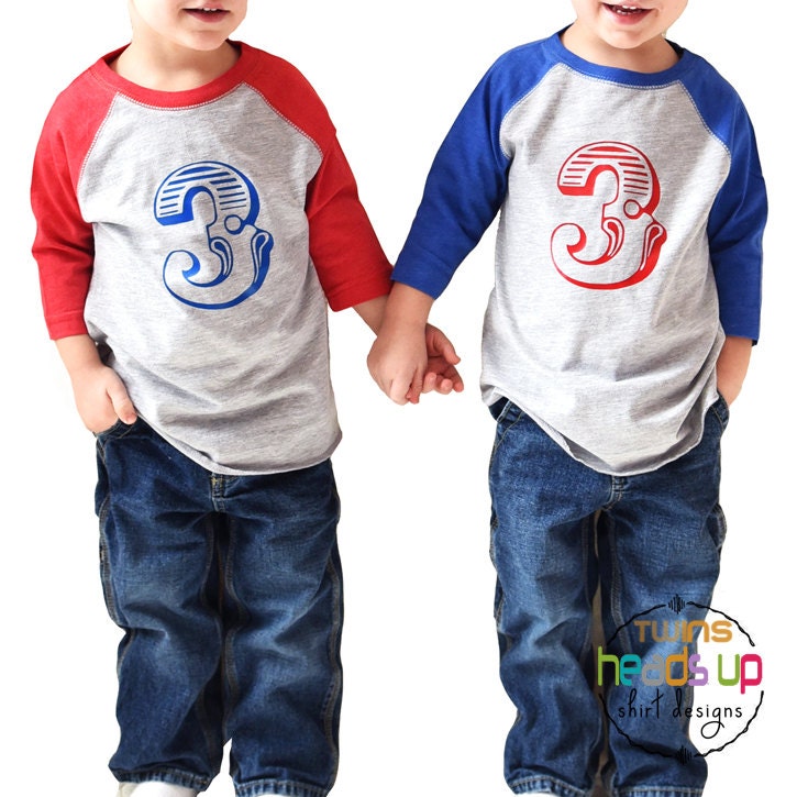 Twin Boys 3rd Birthday Shirts Circus Three Carnival Birthday Shirts Raglan Twins Twin Boy Third Bday Tees Trendy Birthday Gift Twins Graphic Tee – Warm & Stylish · High-Quality Print