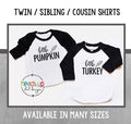 Twin Thanksgiving Shirts Sibling Turkey tshirts Boy or Girl Little Turkey Tee Little Pumpkin Matching Holiday Kids Unisex Baby Bodysuit Gift Graphic Tee – Bold Style · High-Quality Print