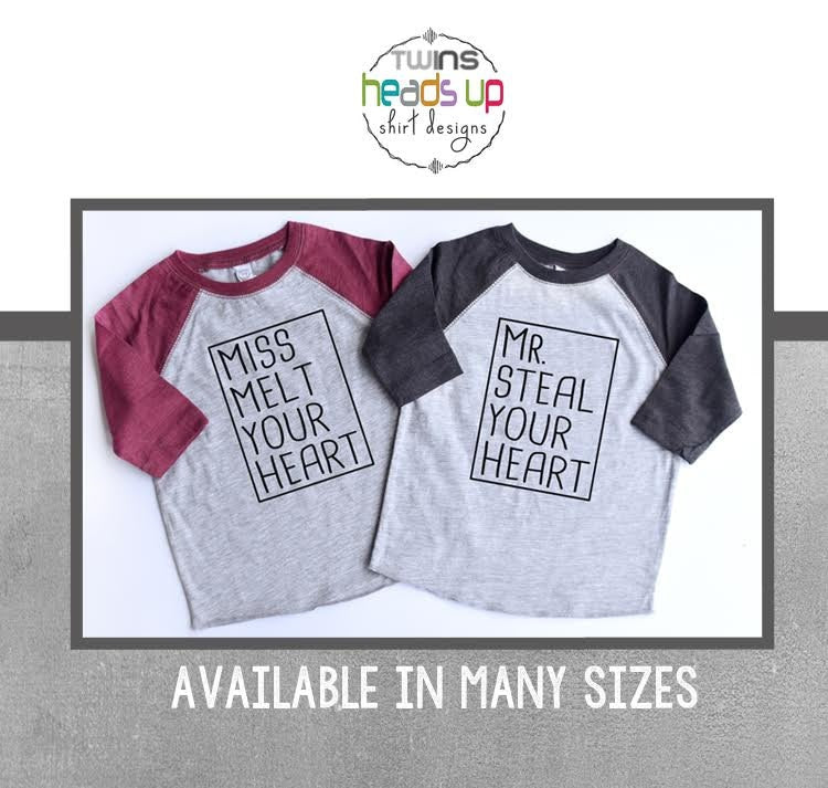 Twin Valentine39s Days Shirts Boy Twins Girl Toddler Valentines Day tshirt Baby Valentine Raglan Mr Steal Heart Miss Melt Matching Siblings Graphic Tee – Aesthetic Look · Must-Have Style