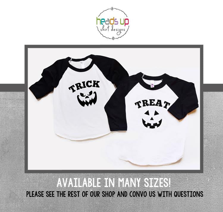 Twin Hallowen Pumpkin Shirts Boy Girl Twins Toddler Trick or Treat Raglan Tees Matching Sibling Halloween tshirts Trendy Baby Costumes Gift Graphic Tee – Premium Graphic · Must-Have Style