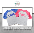 Twin BoyGirl Birthday Shirts Three 3 Birthday Raglan Tees Twins BoyGirl Third Birthday Twins Baseball tshirts Trendy 3rd Bday Sports Graphic Tee – Aesthetic Look · Great Gift For Fans