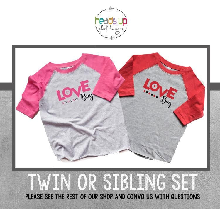 Twin Valentine39s Day Shirts Love Bug Shirts Girl Twin Boy Valentines Day tshirts Matching Siblings Raglan Toddler Love Bug Baby Bodysuit Graphic Tee – Cozy Vibes · Perfect For Daily Wear