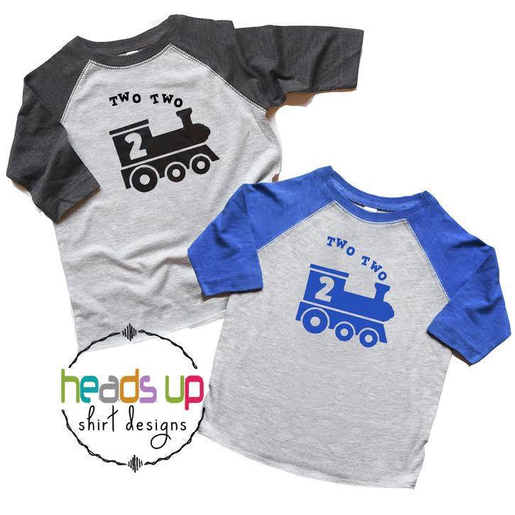 Twin Boys Train 2nd Birthday Shirts Two Two Train Raglan Shirts Twin Boys Twin Second Bday Tees Train Trendy Turning 2 tshirt two Graphic Tee – Everyday Comfort · Top Pick For Any Outfit
