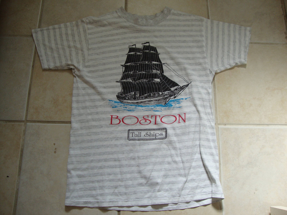Vintage 9039s Boston Tall Ships Cruise Tourist Striped T Shirt Size M Graphic Tee – Cozy Vibes · High-Quality Print