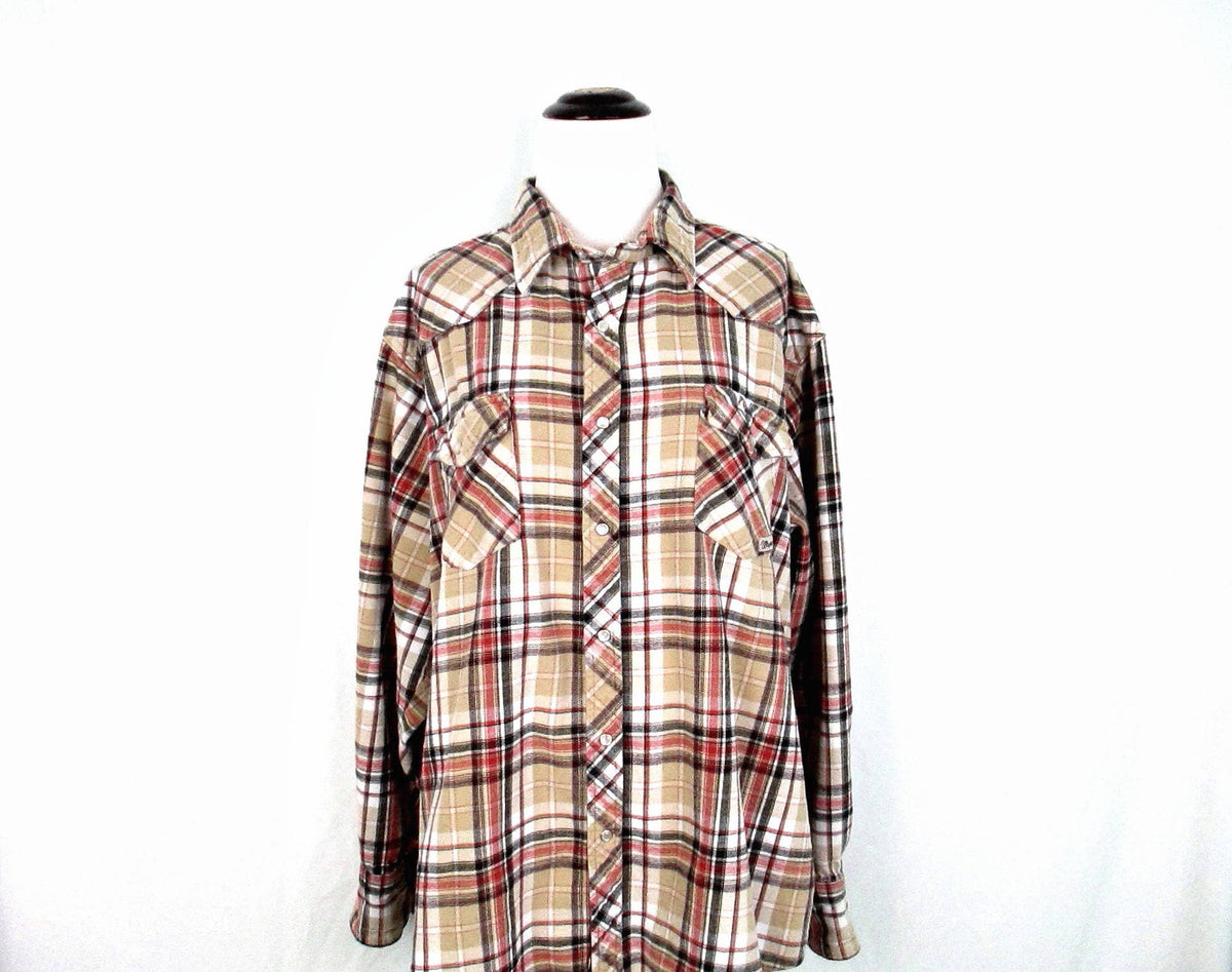 Vintage Wrangler Pearl Snap Flannel Western Cowboy Shirt Wrancher by Wrangler Men39s 2X Neutral Plaid Soft Cotton Flannel Button Down Shirt Graphic Tee – Fan Favorite · Must-Have Style