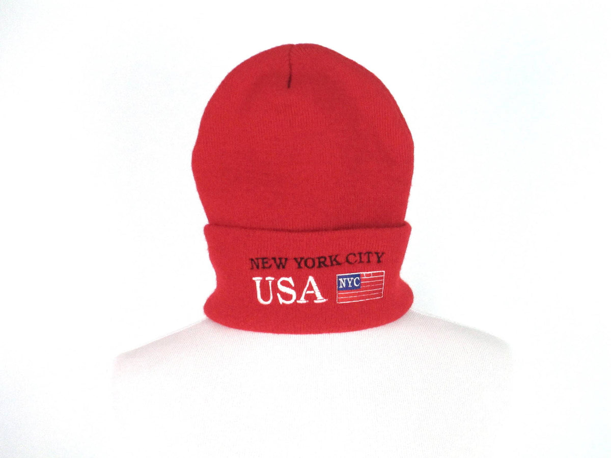 Vintage New York City Beanie Embroidered Red Acrylic New York USA American Flag Toboggan Hat Unisex Adult Stretchy Winter Hat Graphic Tee – Bold Style · Must-Have Style