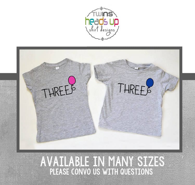 Twin Boy Girl 3rd Birthday Shirts BoyGirl Twins Three Bday tshirts Balloons Trendy Twin Sibling 3 Bday Tees Balloons Gift for Twins Graphic Tee – Soft Feel · High-Quality Print