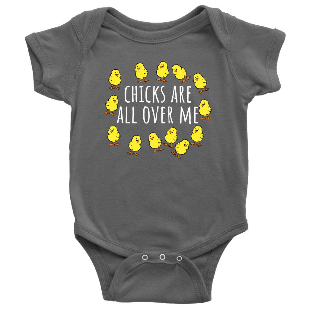 Funny Baby Onepiece Chicken Farmer Baby Bodysuit Chicks Are All Over Me Baby Shower First Birthday Gift Many Sizes and Colors Graphic Tee – Easygoing Wear · Trending Graphic Apparel