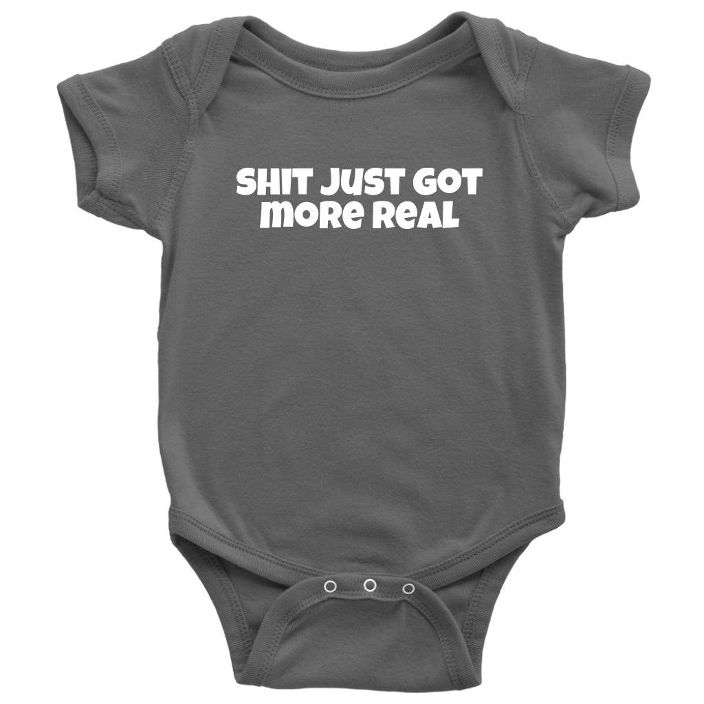 Funny Baby Onepiece Cute Baby Shirt Shit Just Got More Real Baby Apparel Gift for Second or Third Baby Graphic Tee – Fan Favorite · Must-Have Style