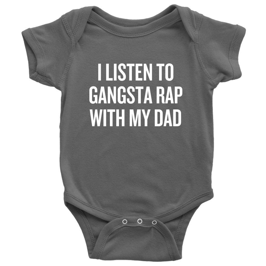 Funny Baby Onepiece Hip Hop Baby Clothes Gangsta Rap With My Dad Baby Shower First Birthday Baby Rapper All Cotton Graphic Tee – Soft Feel · High-Quality Print