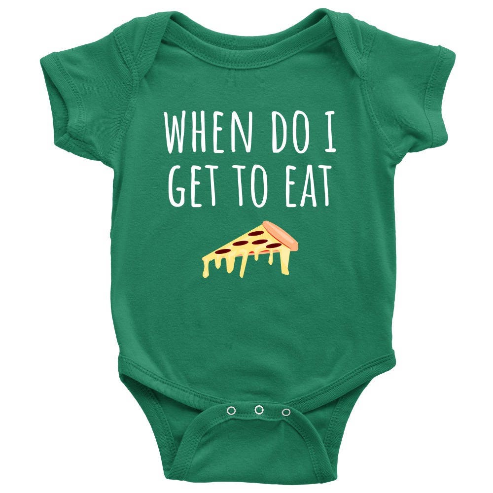Baby Onepiece Pizza Baby Shirt Baby Gift When Do I Get To Eat Pizza First Birthday or Baby Shower Present Many Sizes And Colors Graphic Tee – Everyday Comfort · Must-Have Style