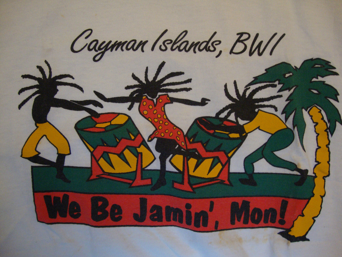 Vintage 9039s Cayman Islands BWI We Be Jamin39 Mon Tourist White T Shirt Size L Graphic Tee – Easygoing Wear · High-Quality Print
