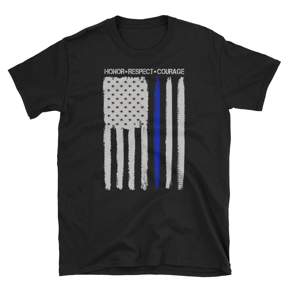 Police Officer T Shirt Law Enforcement American Flag Gift Patriotic Thin Blue Line Shirt Graphic Tee – Soft Feel · Top Pick For Any Outfit