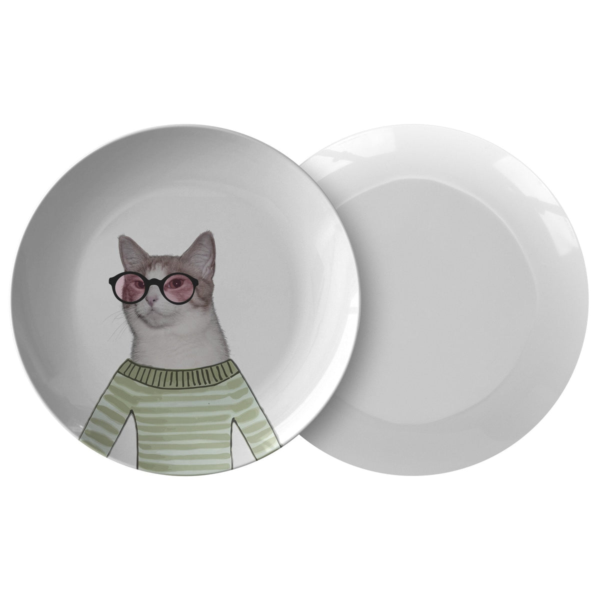 Funny Cat Plate Gift for Weird Cat Lovers Funky Cat in Sweater and Glasses Cat Art Dinner Plate Graphic Tee – Easygoing Wear · Great Gift For Fans