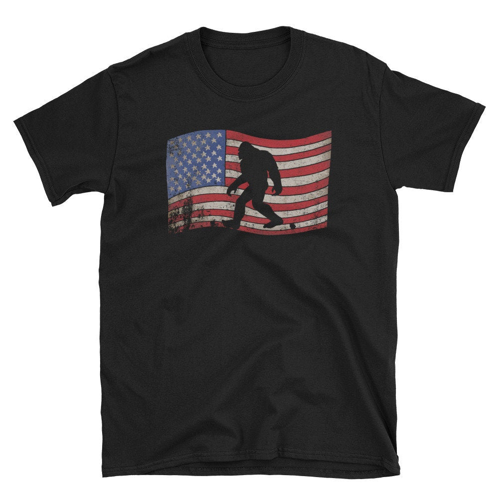 Funny Bigfoot American Flag T Shirt USA Patriotic Sasquatch Gift Tee Fourth July 4th Graphic Tee – Premium Graphic · Must-Have Style