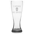 Hockey Dad Gift Hockey Mom Gift Funny Hockey Beer Glass I Spend He Saves Goalie Dad Goalie Mom Pilsner Glass Graphic Tee – Everyday Comfort · High-Quality Print
