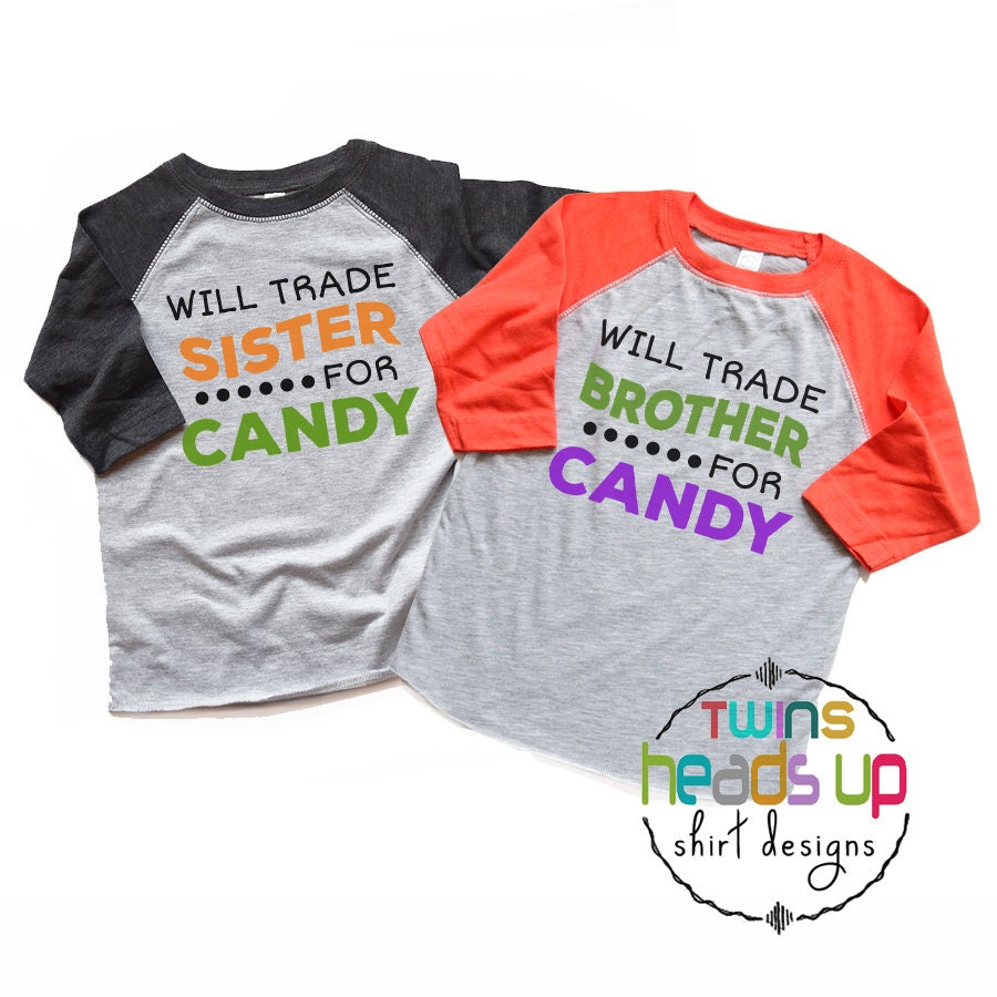 Twin Halloween Shirts Siblings Brother Will Trade Sister for Candy Funny Brother Tees Sister Costumes Boy Twin Girl tshirts Halloween Gift Graphic Tee – Aesthetic Look · Top Pick For Any Outfit