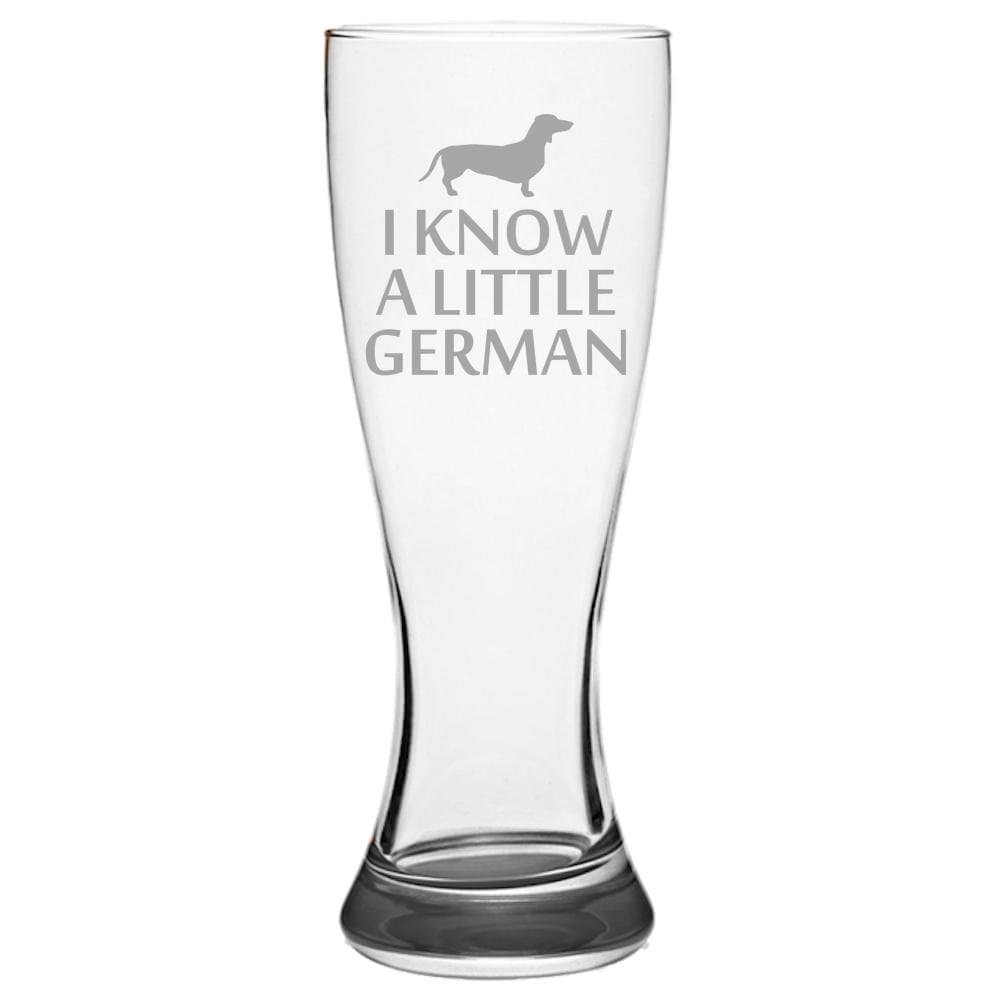 Funny Dachshund Beer Gift I Know A Little German Gift For Dachshund Owner Etched Beer Glass Pilsner Glass Graphic Tee – Premium Graphic · Great Gift For Fans