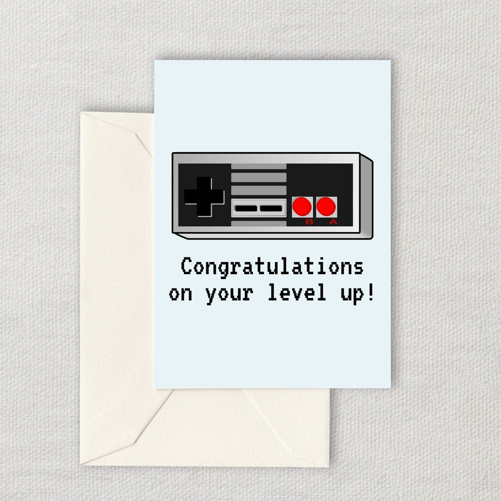 Video Gamer Birthday Card Retro Game Console Printable Card Video Game Nerd Congratulations On Your Level Up Digital Download Graphic Tee – Soft Feel · Great Gift For Fans