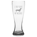 Funny Dachshund Beer Gift I Trip Over My Wiener Gift For Dachshund Owner Etched Beer Glass Pilsner Glass Graphic Tee – Fan Favorite · Trending Graphic Apparel