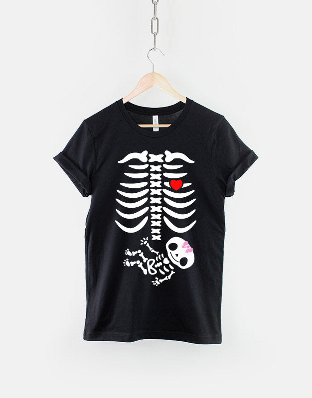 Baby Girl Skeleton Maternity Halloween Shirt Pregnancy Announcement Skeleton Shirt Graphic Tee – Warm & Stylish · Great Gift For Fans