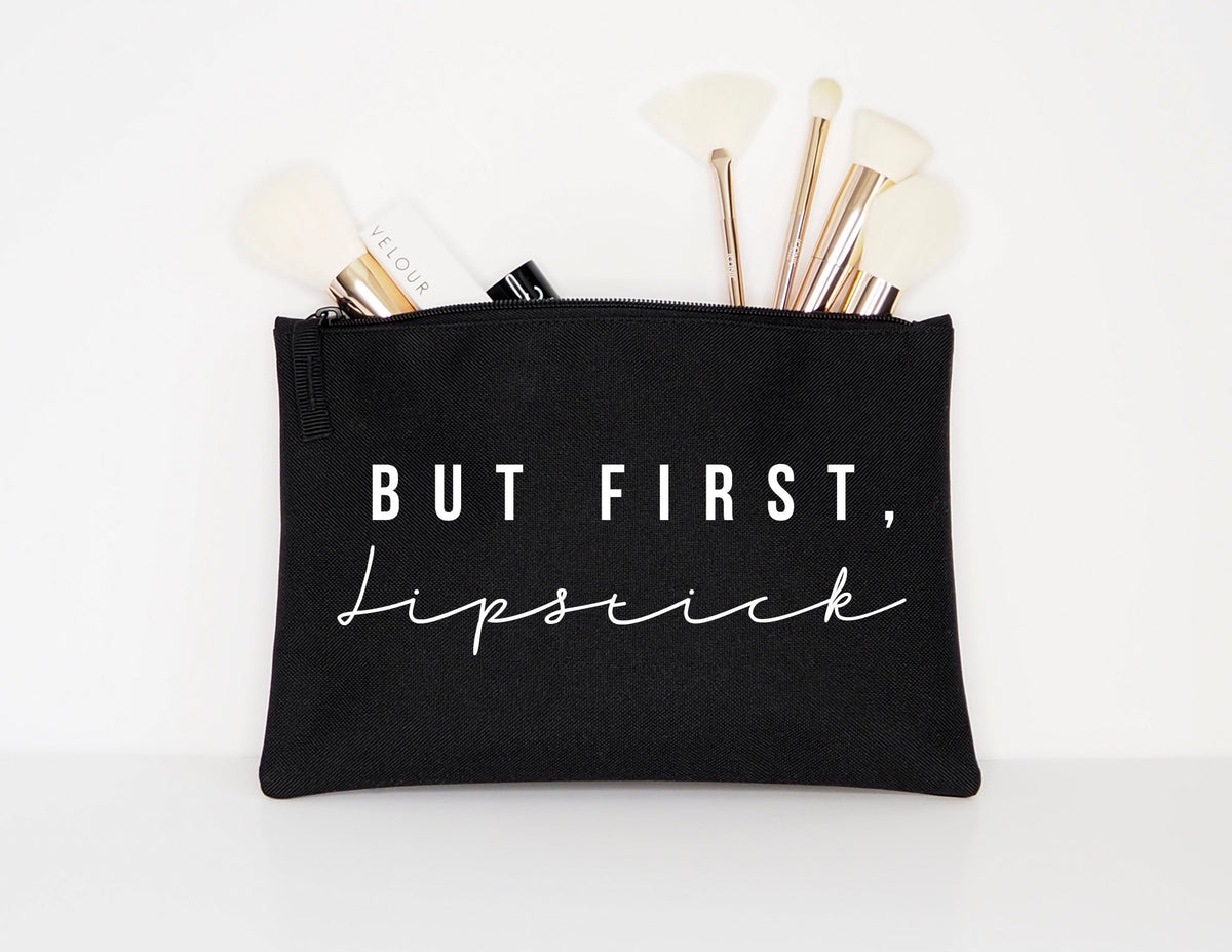 But First Lipstick Makeup Cosmetic Accessory Pouch Graphic Tee – Cozy Vibes · Great Gift For Fans