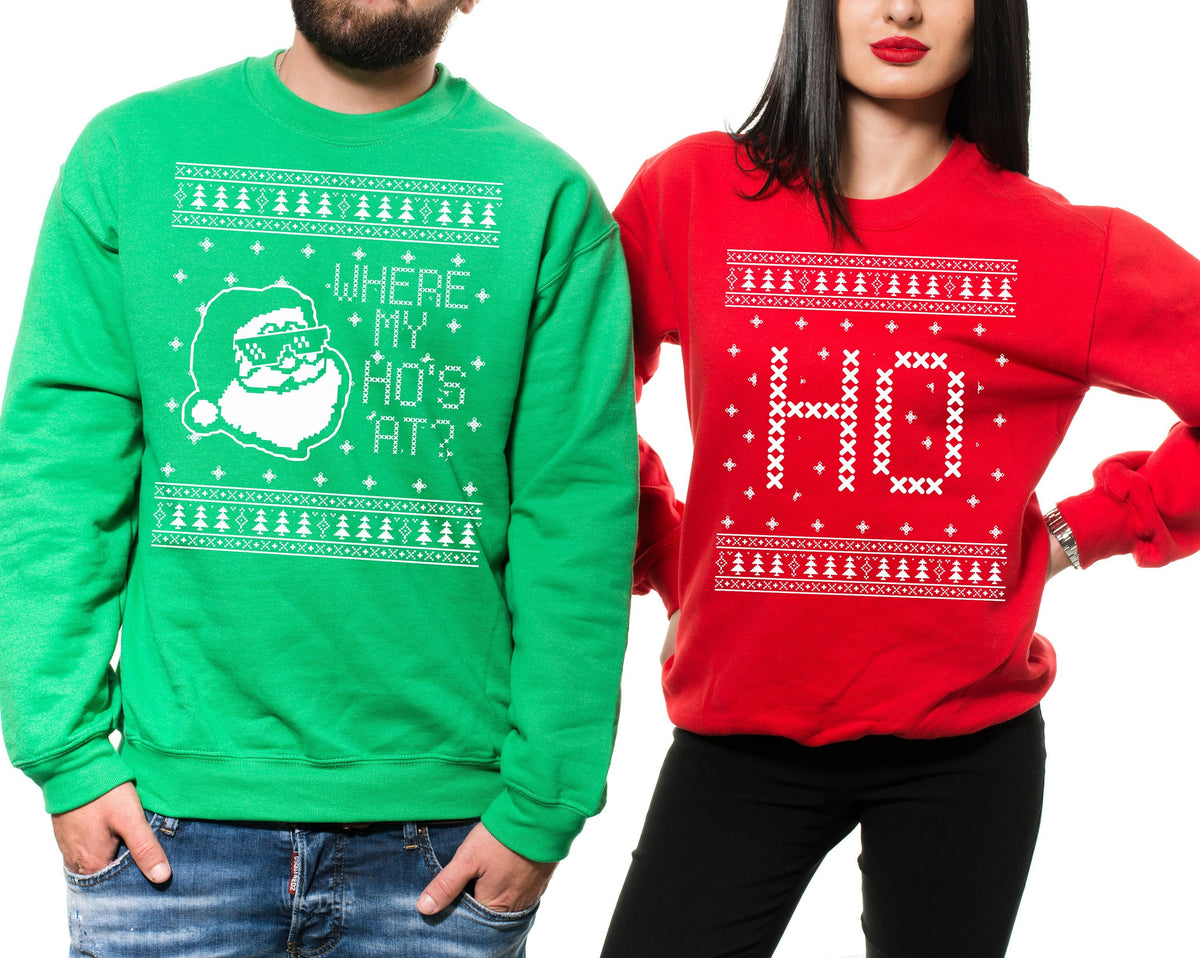Christmas Party Couple Funny Sweaters Mens Green Fleece Sweater Womens red Unisex Sweatshirts ugly sweater pattern funny sweaters Sweatshirt – Fan Favorite · Perfect For Daily Wear
