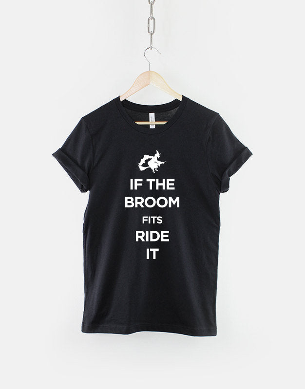 If The Broom Fits Ride It TShirt Witch Broom Funny Halloween Mom Shirt Graphic Tee – Feel-Good Design · Perfect For Daily Wear
