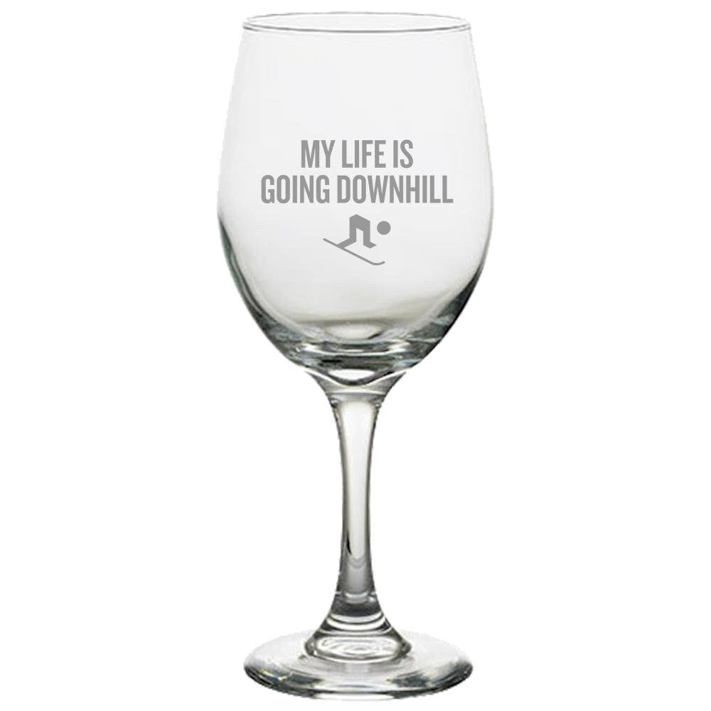 Funny Skiing Gift Skier Gift Idea My Life Is Going Downhill Winter Sports Present Wine Glass Graphic Tee – Warm & Stylish · Top Pick For Any Outfit