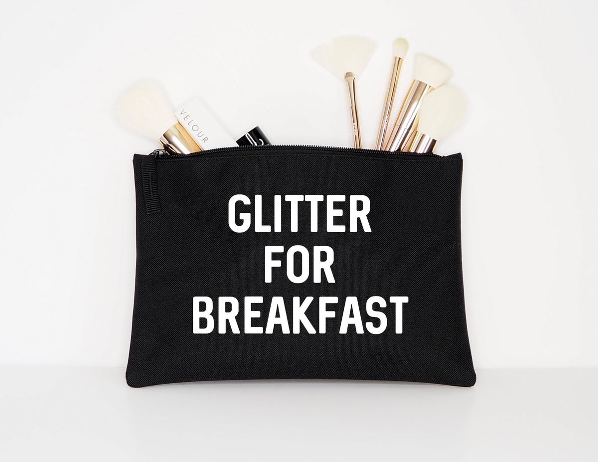 Glitter For Breakfast Makeup Cosmetic Accessory Pouch Graphic Tee – Cozy Vibes · Great Gift For Fans