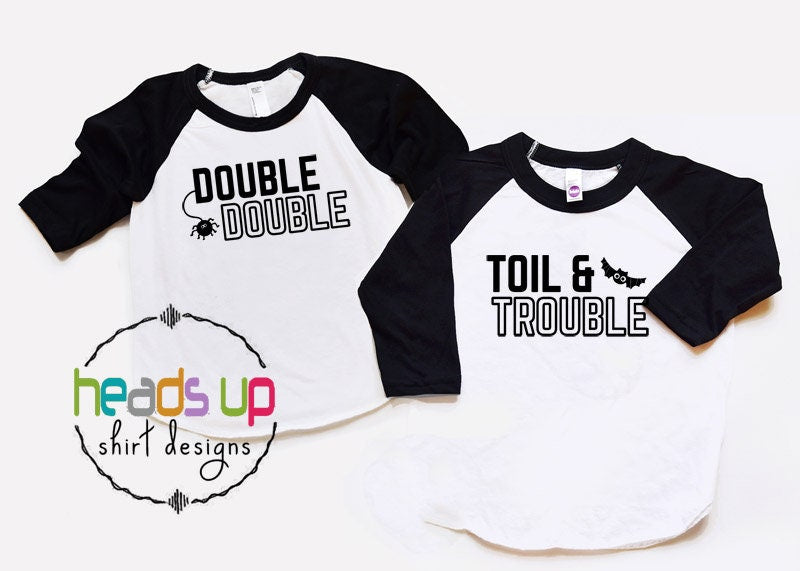 Twin Halloween Shirts Raglan Double Double Toil and Trouble Twin Baby Bodysuits Toddler Boy or Girl Twins Halloween Costumes Trendy Gift Graphic Tee – Easygoing Wear · Great Gift For Fans
