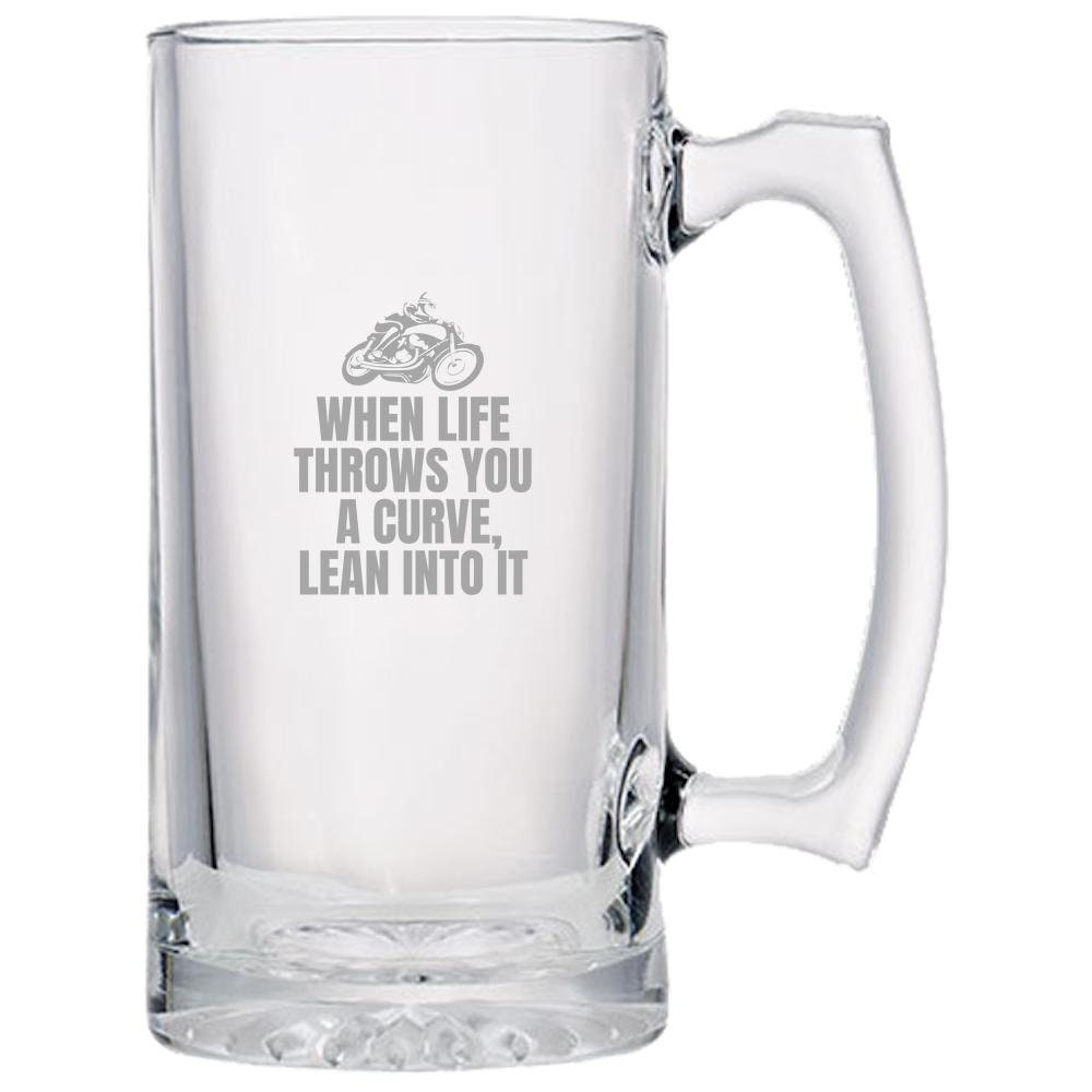 Biker Beer Mug Motorcycle Rider Gift When Life Throws You A Curve Motorbike Beer Glass Graphic Tee – Feel-Good Design · Top Pick For Any Outfit