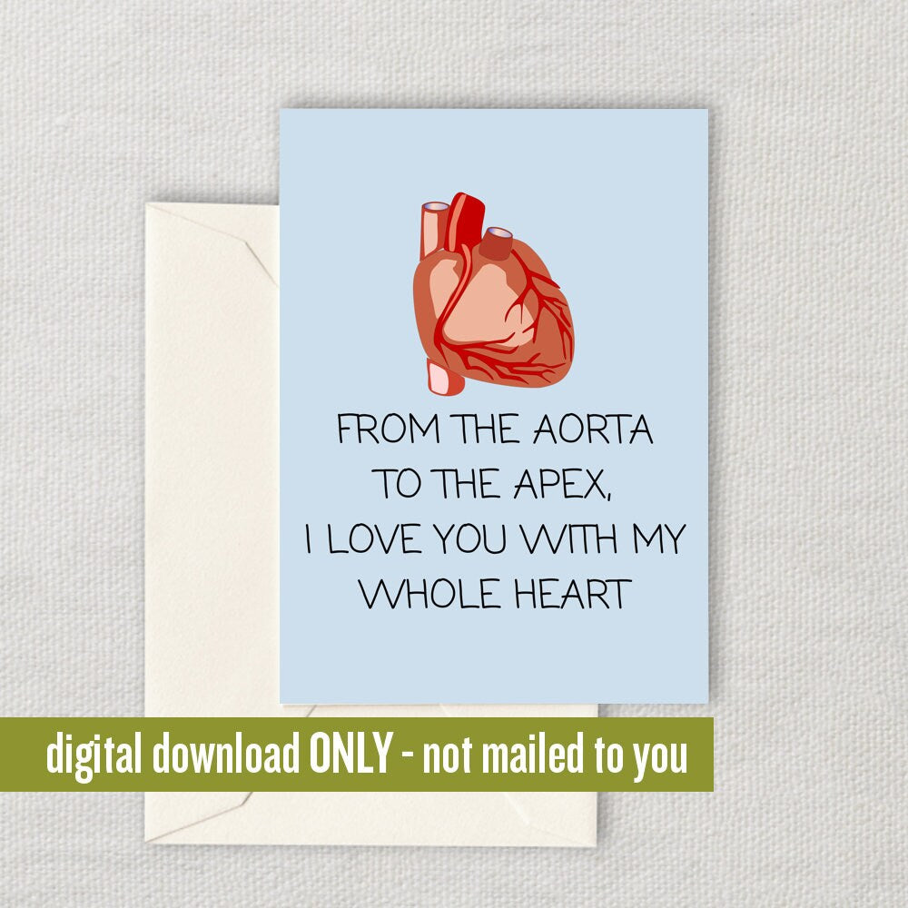 Medical Valentine39s Day Card Cute Printable Valentine Card For Doctor or Med Student Whole Heart Last Minute Card Downloadable Graphic Tee – Fan Favorite · High-Quality Print