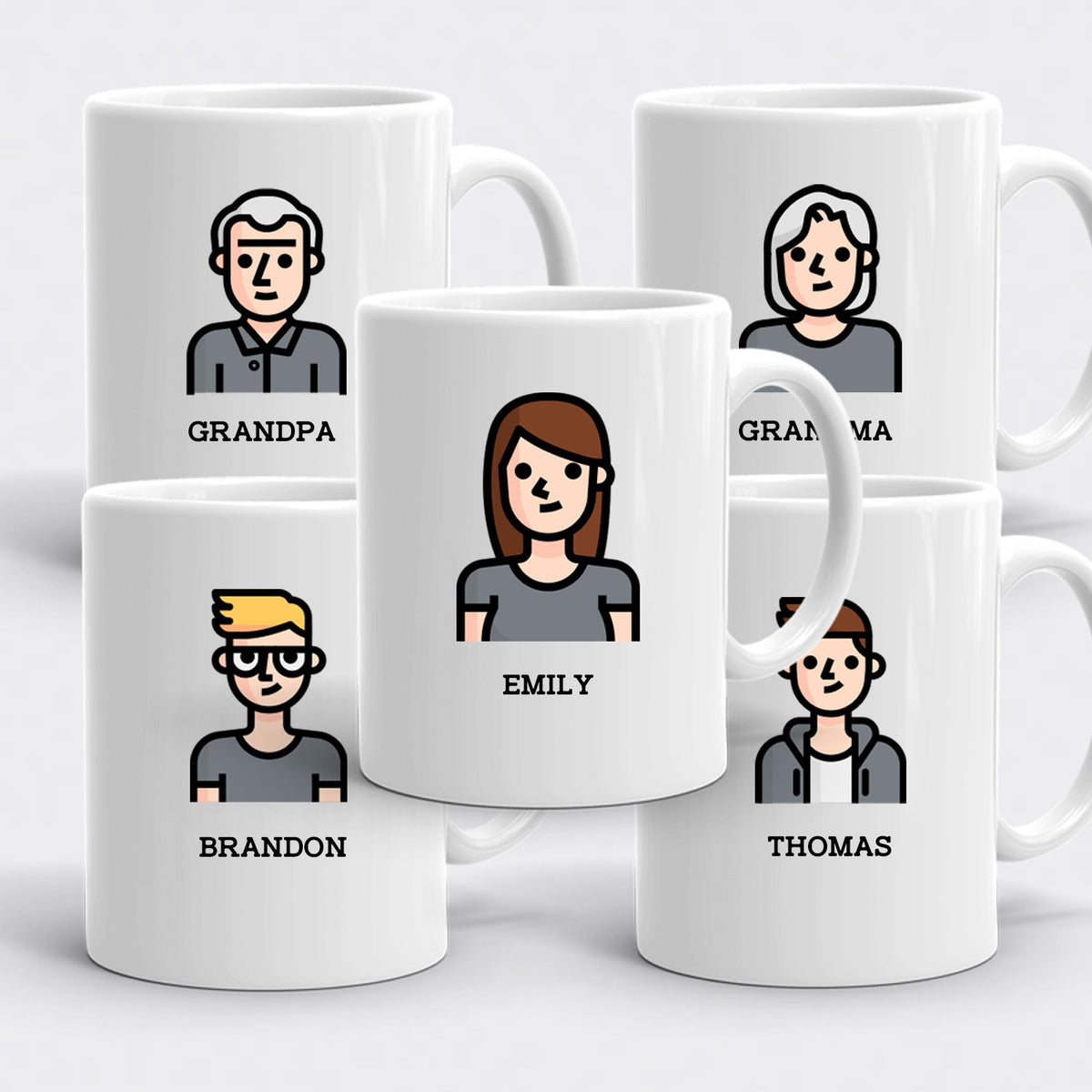 Personalized Character Mug Set Custom Family Characters Mugs Graphic Tee – Soft Feel · Trending Graphic Apparel
