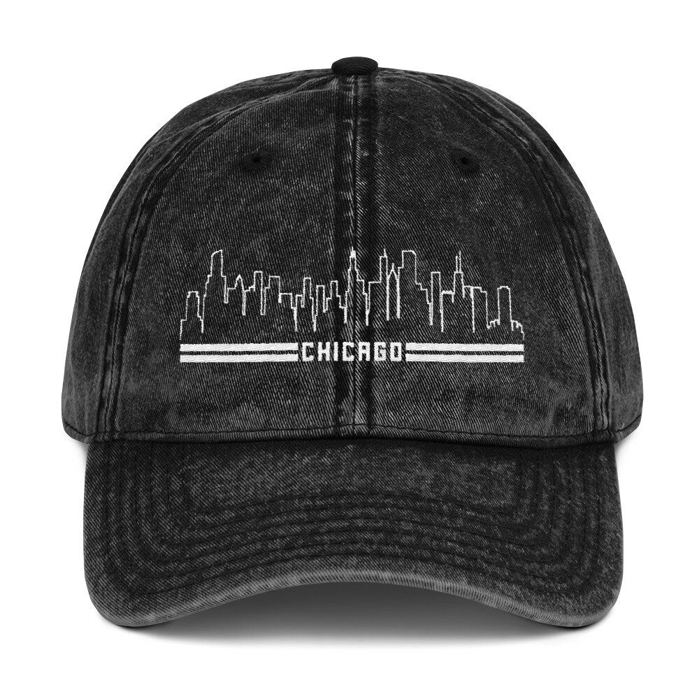 Chicago Skyline Vintage Cotton Twill Cap Chi town Hat Gift Graphic Tee – Premium Graphic · Trending Graphic Apparel