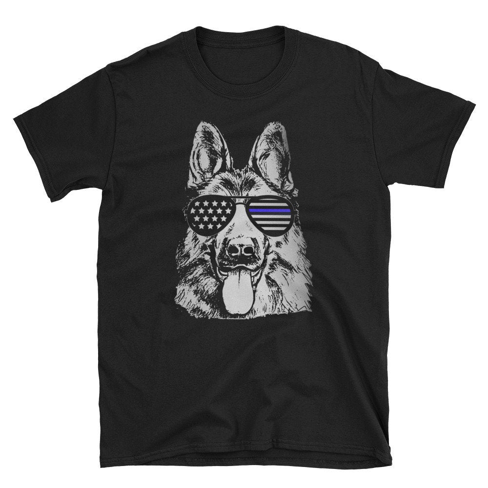 K9 Police American Flag German Shepherd Thin Blue Line Apparel ShortSleeve TShirt Graphic Tee – Soft Feel · Must-Have Style