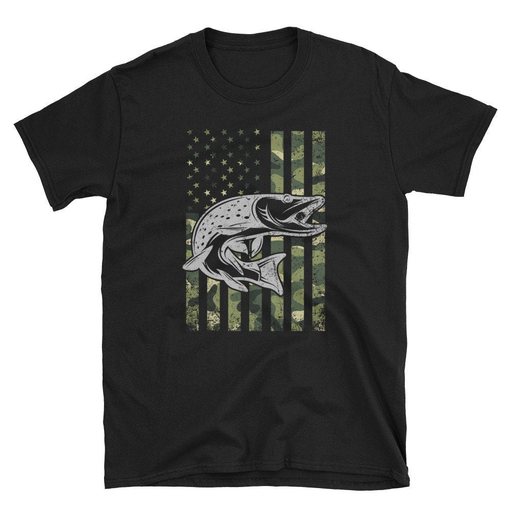 Muskie American Flag Camoflauge Fishing Apparel Funny Fish Gift ShortSleeve TShirt Graphic Tee – Fan Favorite · Trending Graphic Apparel