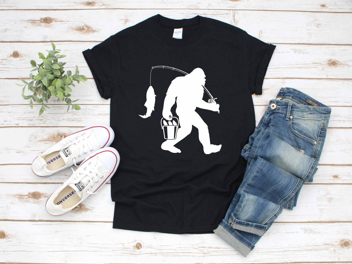 Bigfoot Fishing Sasquatch TShirt Tank Top Hoodie Hoodie Long Sleeve Apparel Gift Hoodie – Cozy Vibes · High-Quality Print