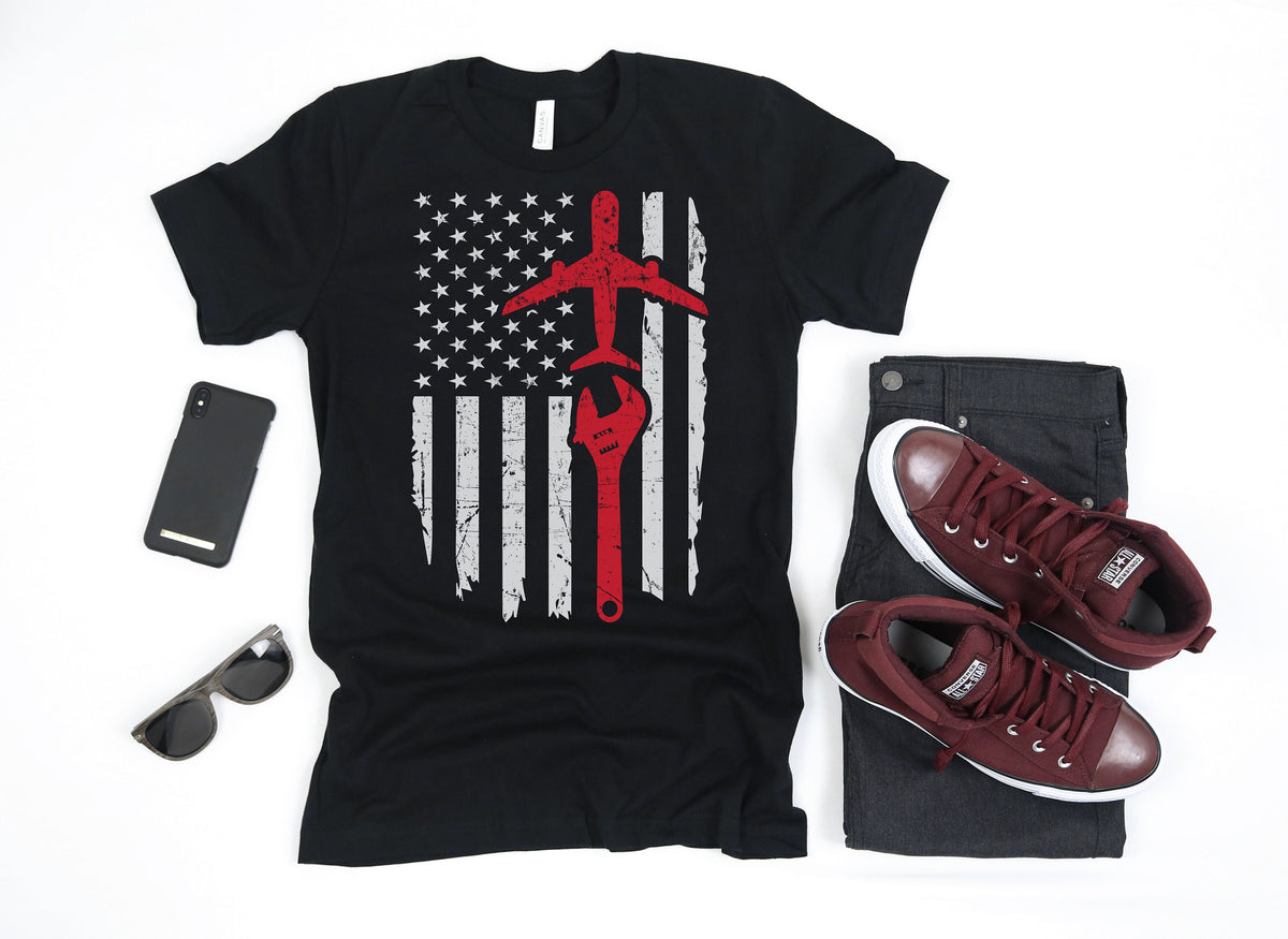 Airplane Mechanic American Flag Plane Aircraft TShirt Tank Top Hoodie Sweatshirt Long Sleeve Apparel Gift Hoodie – Feel-Good Design · High-Quality Print