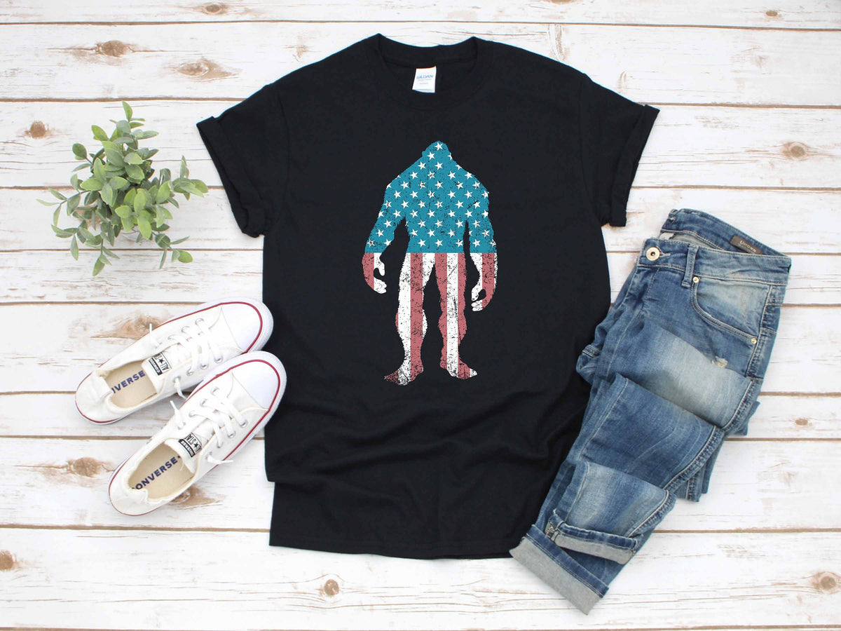 Bigfoot American Flag USA Sasquatch TShirt Tank Top Hoodie Hoodie Long Sleeve Apparel Gift Hoodie – Bold Style · Great Gift For Fans