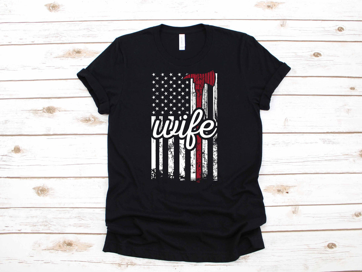 Firefighter Wife Thin Red Line Spouse American Flag Gift TShirt Long Sleeve Sweatshirt Hoodie Womens Tank Top Hoodie – Bold Style · Great Gift For Fans