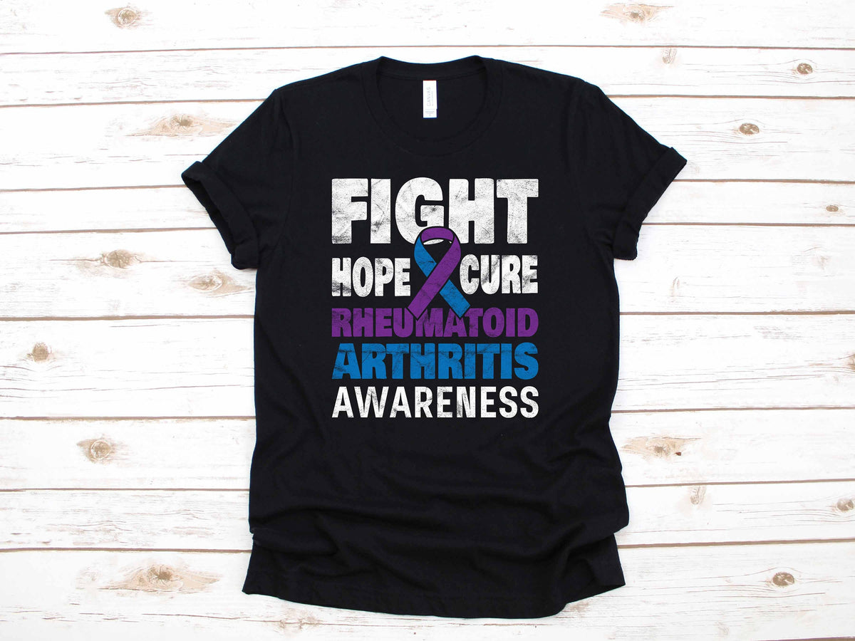 Rheumatoid Arthritis Awareness Apparel Blue and Purple Ribbon Gift TShirt Long Sleeve Sweatshirt Hoodie Tank Top Hoodie – Premium Graphic · Top Pick For Any Outfit