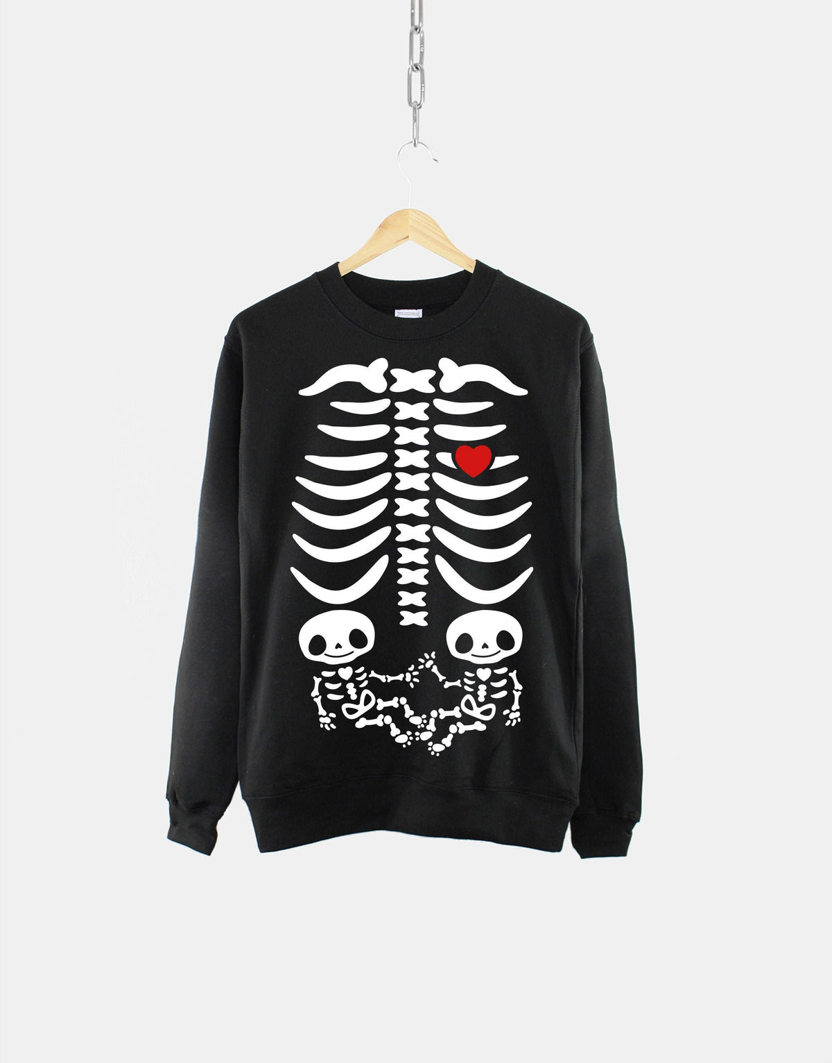 Twin Pregnancy Announcement Halloween Twins Maternity Sweatshirt With Pregnant Skeleton Xray Sweatshirt – Fan Favorite · High-Quality Print