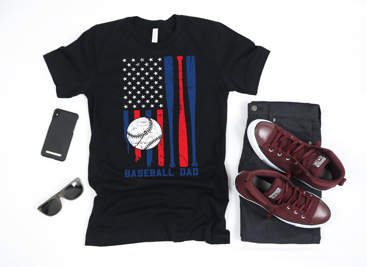 Baseball Dad American Flag TShirt USA Patriotic Fathers Day Gift Graphic Tee – Premium Graphic · Trending Graphic Apparel