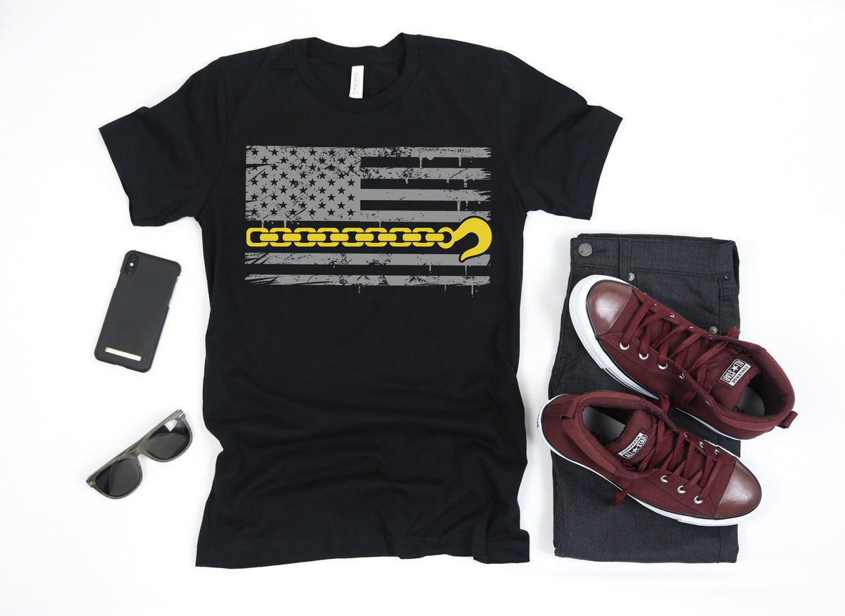 Tow Truck Thin Yellow Line American Flag USA TShirt Tank Top Hoodie Sweatshirt Long Sleeve Apparel Gift Hoodie – Premium Graphic · Great Gift For Fans