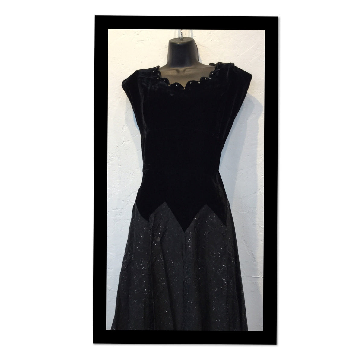 WV008 Vintage 1950s black velvet rhinestone acetate dress Graphic Tee – Bold Style · Trending Graphic Apparel